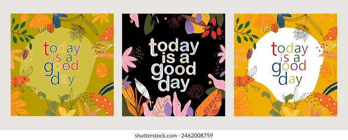 Abstract background template, poster with floral, plants and flowers line art  hand drawn vector illustration.