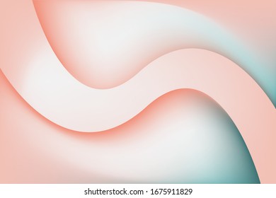 Abstract background template vector  design with 3D  fluid elements. Soft gradient illustration with, turquoise, salmon colors
