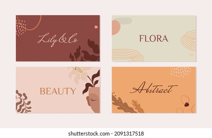Abstract background templates. Vector illustration of 4 ready-made background templates with botanical and abstract shapes in warm natural colours, suitable for business cards