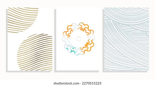 Resumen de plantillas de fondo con bandas onduladas y geométricas y Mandala floral.Perfecto para invitaciones, afiches y volantes.