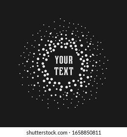 Abstract background with text in center surrounding with random circle confetti in monochrome