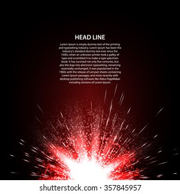 Abstract background for text labels with beautiful bright red flash at the bottom, with rays of light on a dark background.