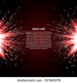 Abstract background for text labels with beautiful bright red flashes from both sides, with rays of light on a dark background.