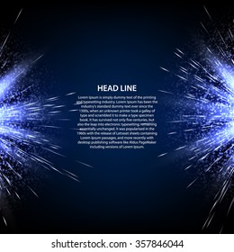 Abstract background for text labels with beautiful bright blue flashes from both sides, with rays of light on a dark background.