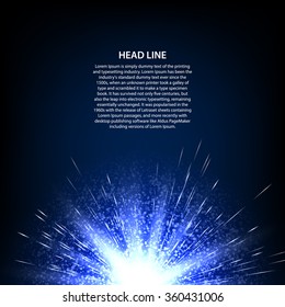 Abstract background for text labels with beautiful bright blue flash at the bottom, with rays of light on a dark background.