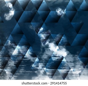 Abstract background texture with blue strokes of paint ang transparent triangular shapes. Stylish texture for use as a background. Abstract representations of blue sky, clouds or water.