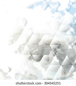 Abstract background texture with blue strokes of paint ang transparent triangular shapes. Stylish texture for use as a background. Abstract representations of blue sky, clouds or water.