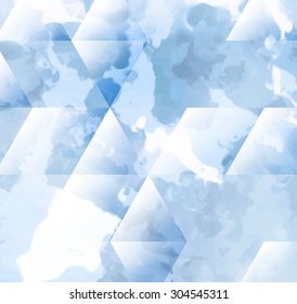 Abstract background texture with blue strokes of paint ang transparent triangular shapes. Stylish texture for use as a background. Abstract representations of blue sky, clouds or water.