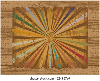 Abstract background texture composed of wood and torn sheets of parchment with the radiating