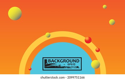 Abstract background texture design, bright poster, banner orange background, yellow and red balls, blue and yellow shapes. Modern vector illustration.