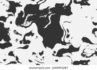 Abstract background texture with destruction effect, ink stains, grunge. Distress overlay, rough dirty wall concept. Black, gray. Worn, torn, weathered effect. Vector background