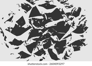Abstract background texture with destruction effect, ink stains, grunge. Distress overlay, rough dirty wall concept. Black, gray. Worn, torn, weathered effect. Vector background