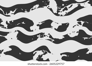 Abstract background texture with destruction effect, ink stains, grunge. Distress overlay, rough dirty wall concept. Black, gray. Worn, torn, weathered effect. Vector background