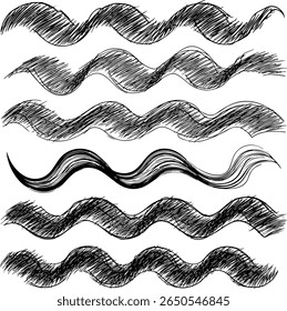 Abstract background texture of dynamic, wavy strokes. Hand-drawn sketchy lines form energetic patterns, adding movement and rhythm to modern and artistic graphic designs.
