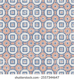 Abstract background texture in geometric ornamental style. Seamless design. grunge textured Geometric Retro Design Style Wallpaper Seamless Pattern on blue background.