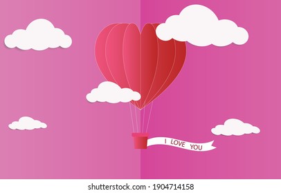abstract background with texture love invitation card valentine's day paper​ art​ use as wallpaper, vector illustration.