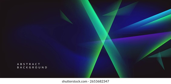 Um plano de fundo abstrato que enfatiza o uso de cores verde escuro e azul, com linhas e formas geométricas que se assemelham a ondas de luz ou energia que se movem rápida e poderosamente.