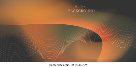An abstract background that uses warm tones such as orange, brown and dark green, blended harmoniously. The curved lines create a feeling like the sun is setting in a warm and soft atmosphere.