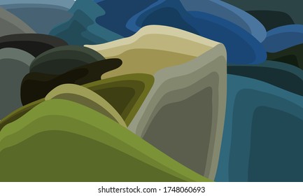 abstract background with the theme of bluish ravines and black stones