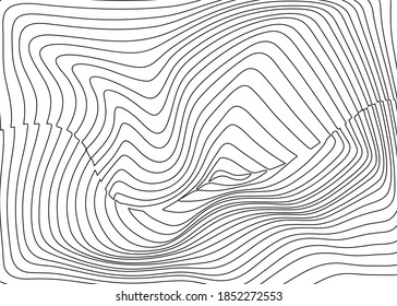 Fondo abstracto de delgadas líneas negras girando sobre un fondo blanco. Ilustración del vector