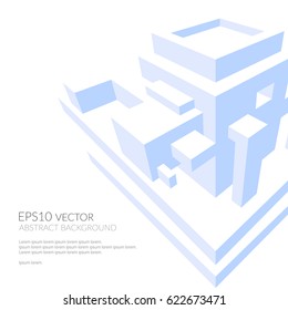 Abstract background with three dimensional geometric structure. Building or structure of elementary forms.