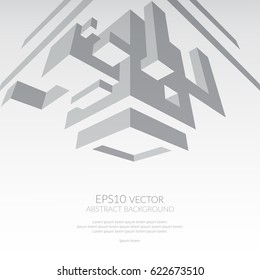 Abstract background with three dimensional geometric structure. Building or structure of elementary forms.