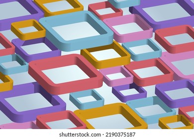 Abstract Background Of Three-dimensional Interlocking Squares. 3D Shapes Arranged In A Row. Vector Illustration