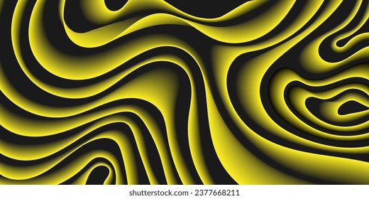 Fondo abstracto de líneas amarillas tridimensionales. Plantilla de ondas amarillas para diseño creativo