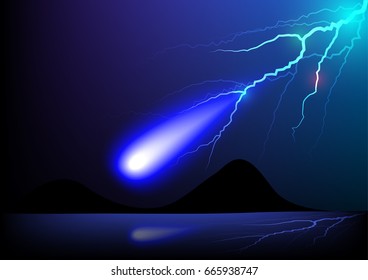 Abstract background thunderbolt and blue fireball with dark background. Vector EPS10