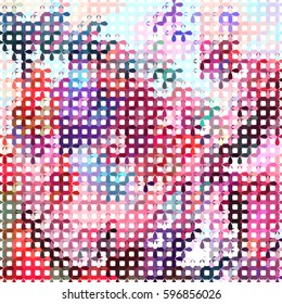 Abstract background - tile or grid mosaic with red, pink, blue and purple elements