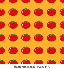 Abstract background with tomatoes in simple style. Vector seamless pattern of fruit. Hipster filling. Color image. Composition with love apple. Multipurpose background. Beautiful  prints. Tomato paste
