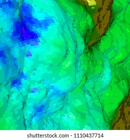Abstract background with topographic landscape map and pixelated structure with textured moluntains and hills