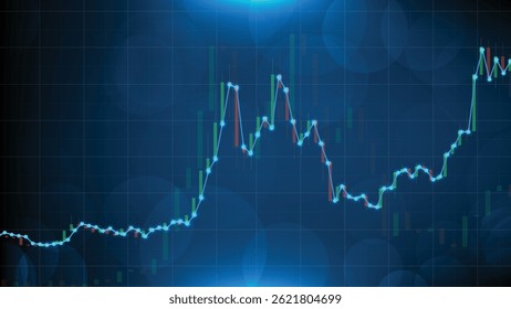 abstract background of trading stock market candlesticks and trendline on blue background
