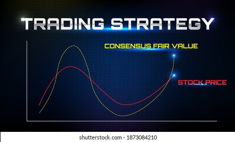 Abstract Background Of Trading Strategy Stock Market Consensus Fair Value And Actual Stock Market Price