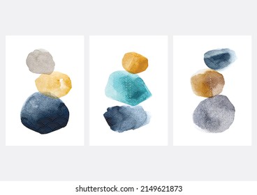 Abstract background with traditional Japanese wave pattern vector. Watercolor painting texture in Chinese style. Circle blot object banner illustration. Contemporary art banner design.