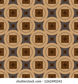 Abstract background with traditional ornament. Vector illustration. Seamless pattern. Arabic, Uzbekistan, Oriental, Eastern floor and wall tile. Pattern. Brown and gray