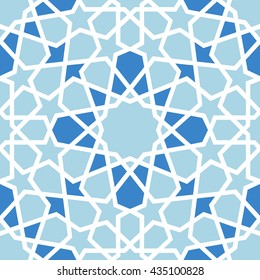 Abstract background with traditional ornament. Vector illustration. Seamless pattern. Arabic, Uzbekistan, Oriental, Eastern floor and wall tile. Pattern. Blue white