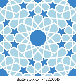 Abstract background with traditional ornament. Vector illustration. Seamless pattern. Arabic, Uzbekistan, Oriental, Eastern floor and wall tile. Pattern. Blue white
