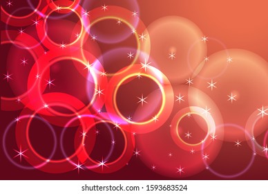 Abstract background, translucent circles with bright highlights on a blurred red background, place for text