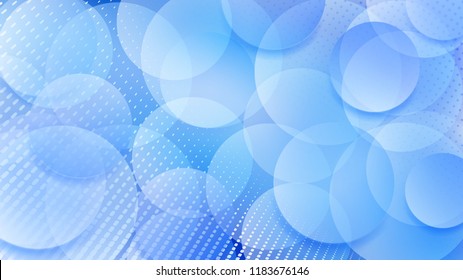 Abstract background of translucent circles and halftone dots in light blue colors