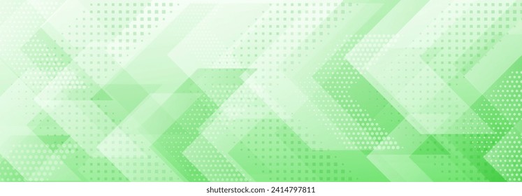 Abstract background of translucent flat shapes and dots in green colors