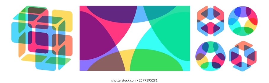 Abstract background with translucent overlapping coloured shapes. Modern design. Set of spheres. 3d vector illustration for brochure, banner, cover, card, flyer or presentation.