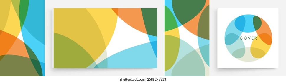 Abstract background with translucent overlapping coloured shapes. Modern design. Set of spheres. 3d vector illustration for brochure, banner, cover, card, flyer or presentation.