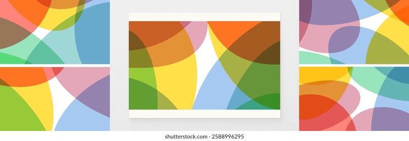 Abstract background with translucent overlapping coloured shapes. Modern design. 3d vector illustration for brochure, banner, flyer or presentation.