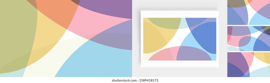 Abstract background with translucent overlapping coloured shapes. Modern design. 3d vector illustration for brochure, banner, flyer or presentation.