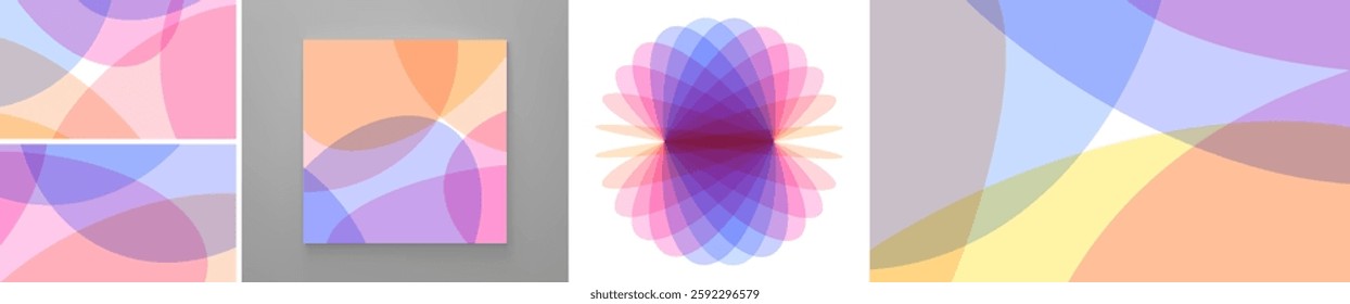 Abstract background with translucent overlapping coloured shapes. Modern design. Set of spheres. 3d vector illustration for brochure, banner, cover, card, flyer or presentation.