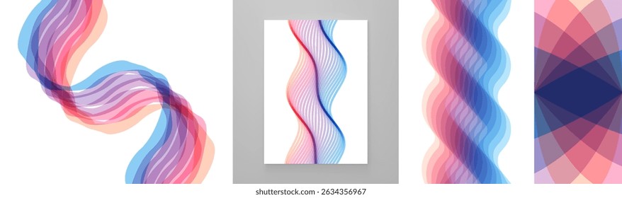 Abstract background with translucent overlapping coloured lines. Wavy background with dynamic effect. Modern screen design for mobile app and website. Vector for brochure, banner or presentation.