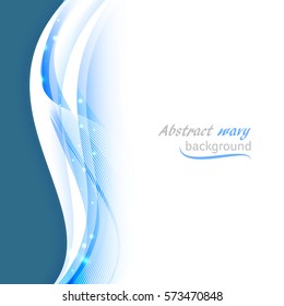 Abstract background with transparent blue wavy lines and glitter. Vector illustration.