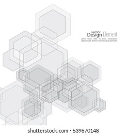 Abstract  Background with transparent cubes, hexagons carcass. 