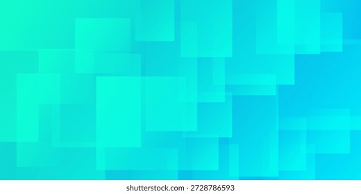 Fondo Abstractas con patrón de cuadrados geométricos superpuestos azul cian transparente. Ilustración vectorial